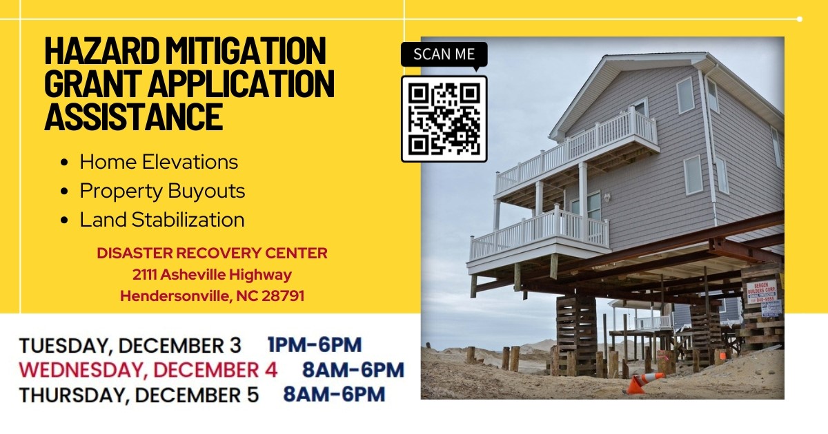 State Hazard Mitigation Team will be in Henderson County December 3-5 to assist homeowners with completing their HMGP grant apps