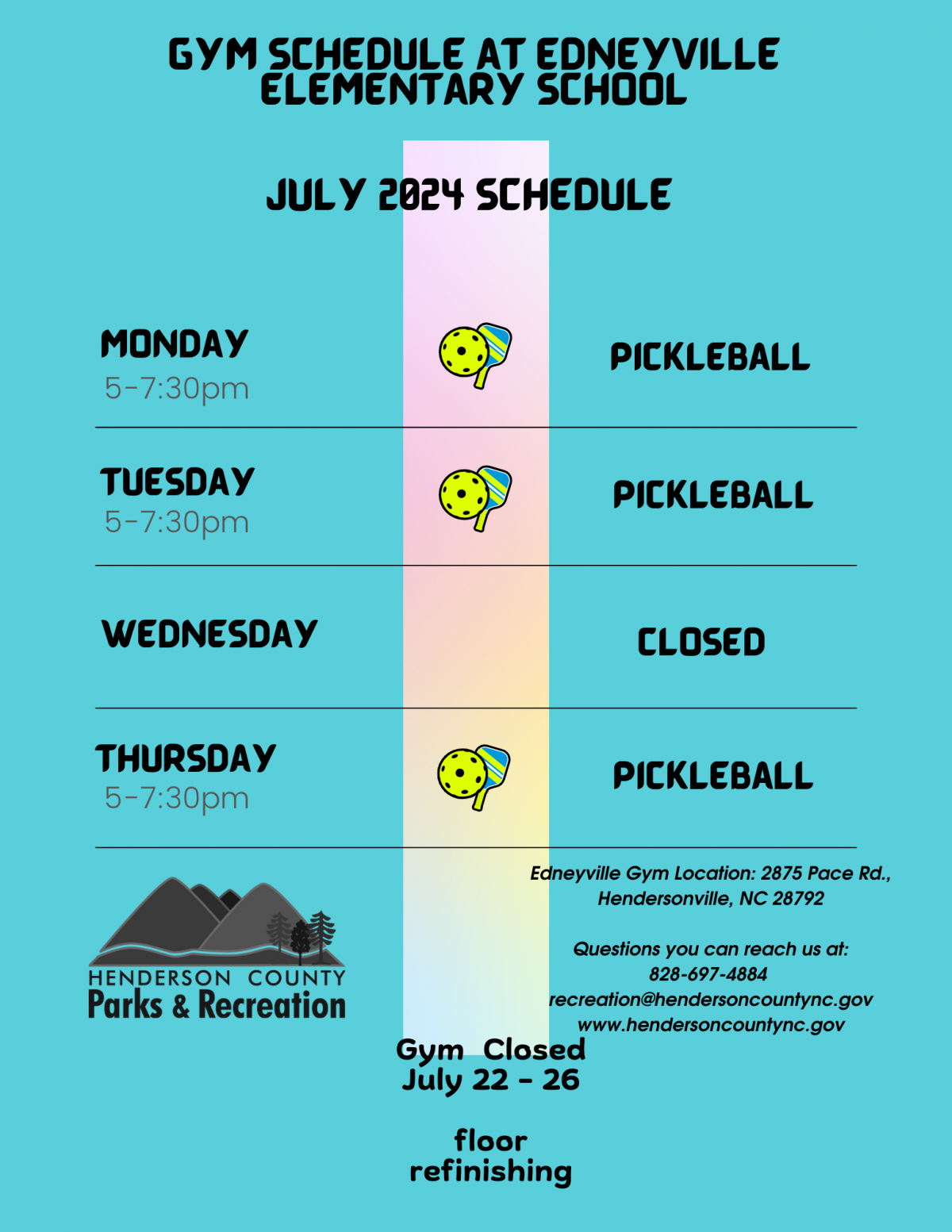 Edneyville Elementary Gym Schedule July 2024